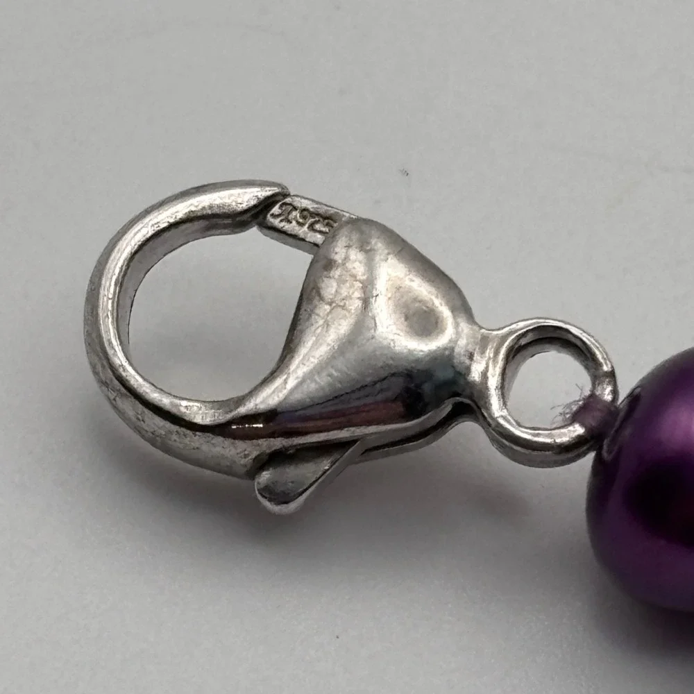 VTG Honora Pearl Necklace Bracelet Earrings Purple Crystal Pendant 925 Clasp 18
